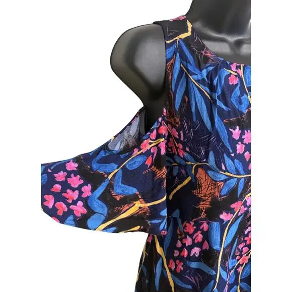 Maeve Anthropologie Dress 4 Black Shift Cold Shoulder Ruffle Lined Women EUC - Picture 3 of 9